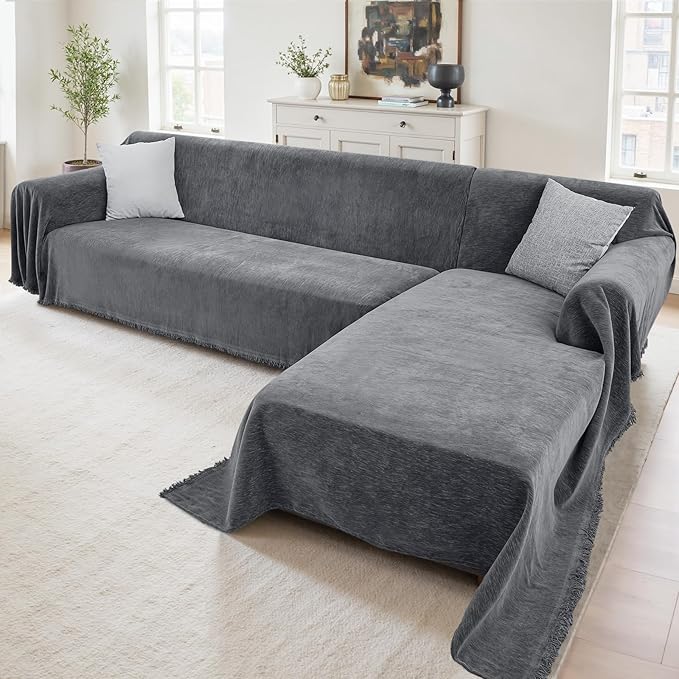 2 Pieces Sectional Couch Covers L Shaped Cover XXXL Dark Gray | Thick Washable Fabric for L Shaped Sectional Sofa, Anti-Pet Hair, Stain & Wear Resistant, Easy Care & Installation