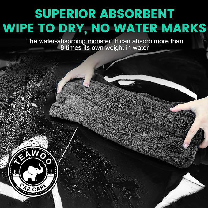 2 Pack Double-Sided Car Care, Microfiber Drying Towel, 1300GSM, 35" x 24" | Extra-Large, Ultra-Absorbant Microfiber Drying Towel for Cars and Trucks, Super Absorbent Car Drying Towel