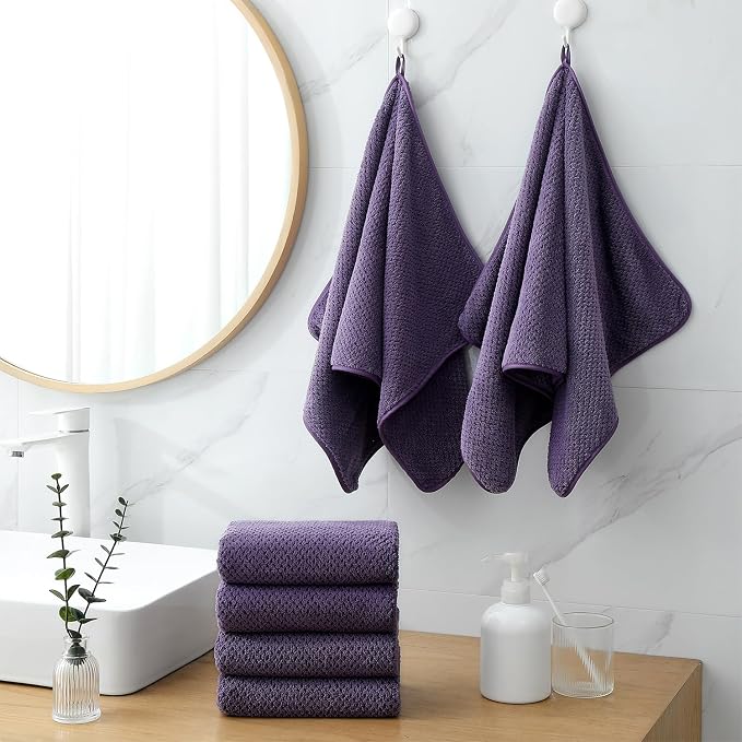18 Piece Microfiber Bath Towels Set - 6 Bath Sheets,6 Hand Towels And 6 Washcloths,Soft Family Towels,Highly Absorbent Bathroom Towel,Quick Dry Shower Towel Luxury Towels For Hotel Spa Dorm-Purple