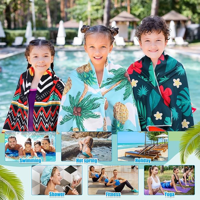 12 Pcs Oversized Microfiber Beach Towels Set 30 x 60 Extra Large Fiber Swim Pool Towel Absorbent Bath Blanket for Travel Vacation Accessories Gift Spa Soft Lightweight(Hawaii)
