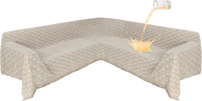 1OO% Waterproof Sectional Couch Covers for Dogs L Shaped Corner Sofa Cover Washable Chenille Sofa Slipcovers Blanket Modern Jacquard Pet Furniture Protector (91"x252", Khaki Weaving Triangle)