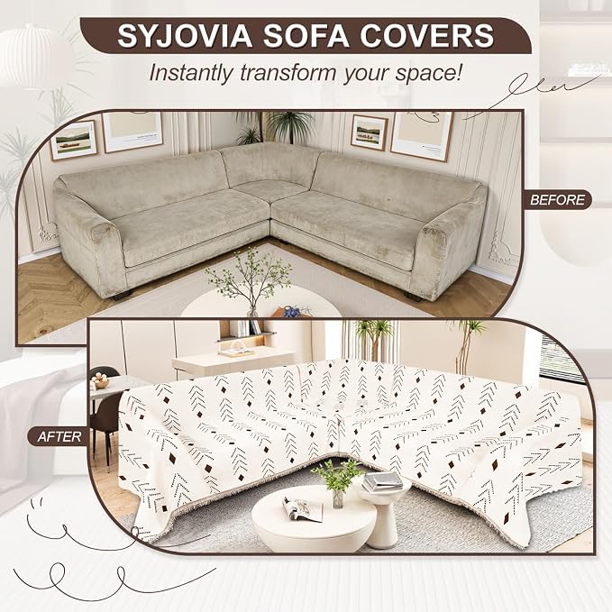 1OO% Waterproof Sectional Couch Covers for Dogs L Shaped Corner Sofa Cover Washable Chenille Sofa Slipcovers Blanket Modern Jacquard Pet Furniture Protector (91"x252", Boho Brown Cream)