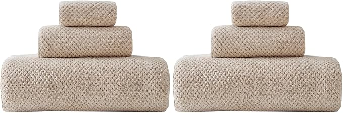 30x60 Inches Extra Large Bath Towels Set Super Soft Absorbent Luxury Microfiber Towels for Bathroom (Beige,3PCS) (Pack of 2)
