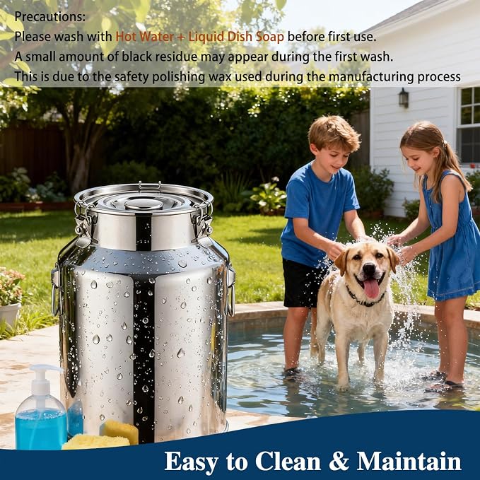 25 Lbs Stainless Steel Dog Food Storage Container with Scoop, Large Metal Dog Food Bin with Airtight Lid & Locking Clamp, Pet Food Container for Dogs & Cats, Keep Fresh, Easy to Clean