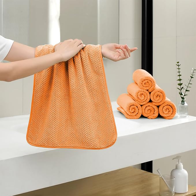 18 Piece Microfiber Bath Towels Set - 6 Bath Sheets,6 Hand Towels And 6 Washcloths,Soft Family Towels,Highly Absorbent Bathroom Towel,Quick Dry Shower Towel Luxury Towels For Hotel Spa Dorm-Tangerine