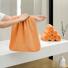 18 Piece Microfiber Bath Towels Set - 6 Bath Sheets,6 Hand Towels And 6 Washcloths,Soft Family Towels,Highly Absorbent Bathroom Towel,Quick Dry Shower Towel Luxury Towels For Hotel Spa Dorm-Tangerine
