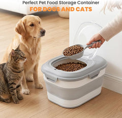 28 Lbs Dog Food Storage Container, Collapsible Cat Food Container | Airtight Pet Food Storage Containers with Wheels, Clear Window, Measuring Cup and Scoop, BPA Free for Rice, Flour, Bird Seed
