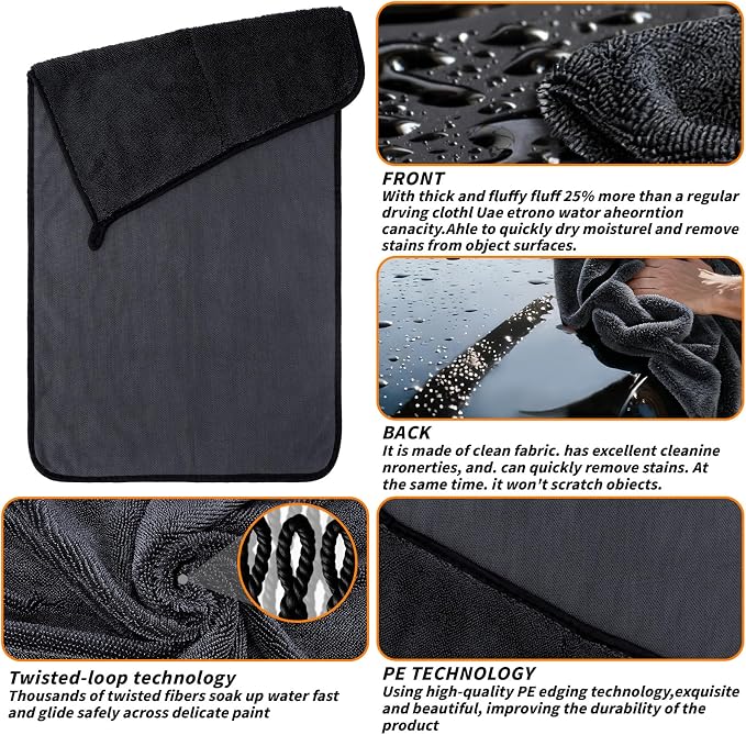 12 Pack Microfiber Car Towels, 24" x 16" Microfiber Cleaning Cloths 600 GSM | Thick Soft, Highly Absorbent, Quick Drying, Scratch-Free Detailing, Buffing, Polishing, Waxing for Cars Truck SUV RV Boat