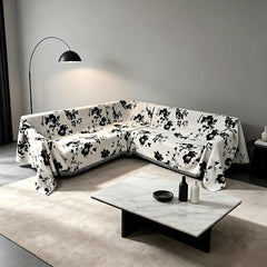 1OO% Waterproof Sectional Couch Covers for Dogs L Shaped Corner Sofa Cover Washable Chenille Sofa Slipcovers Blanket Modern Jacquard Pet Furniture Protector (91"x252", Black Flower)
