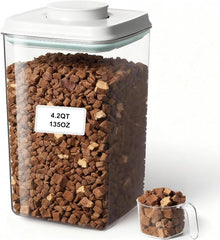 3-5 Lbs Dog Cat Treat Container Pop Pet Food Storage Container with Scoop | Dog Food Storage Bin Canister with Pop Up Lid Airtight Stackable BPA-Free Pet Treat Containers for Kibble & Treats 4.2qt
