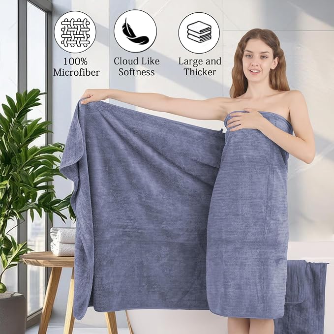 18 Piece Family Bath Towel Set Include 6 Bath Towels,6 Hand Towels and 6 Washcloths Soft Bathroom Towel with Hanging Loops,Highly Absorbent Quick Dry Towels Set for Bathroom,Hotel and Spa-Violet