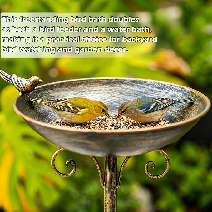 27.6" H Cast Iron BirdBaths for Outdoors,Metal Bird Bath for Outside | Standing Bird Feeder,Home Garden Lawn Yard Decorations
