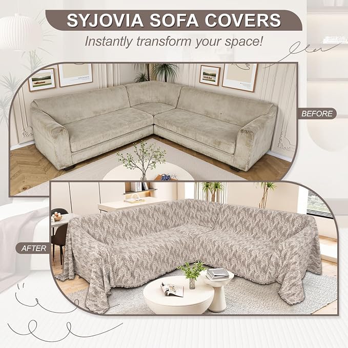 1OO% Waterproof Sectional Couch Covers for Dogs L Shaped Corner Sofa Cover Washable Chenille Sofa Slipcovers Blanket Modern Jacquard Pet Furniture Protector (91"x252", Coffee Wave)