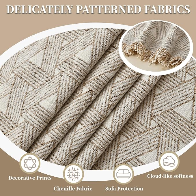 1OO% Waterproof Sectional Couch Covers for Dogs L Shaped Corner Sofa Cover Washable Chenille Sofa Slipcovers Blanket Modern Jacquard Pet Furniture Protector (91"x252", Khaki Weaving Triangle)