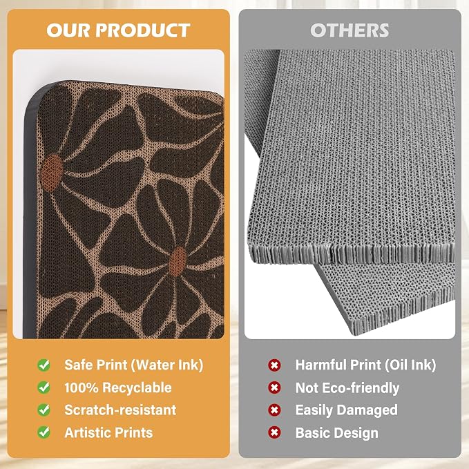2 Pack Cat Wall Scratcher, Art Cat Scratching Board for Cats | Wall Mounted Cat Scratch Pad, Water-Based Ink, Hook&Loop Strips, Floor or Wall Use, 16.7x11x1 Inch, Black & White 4