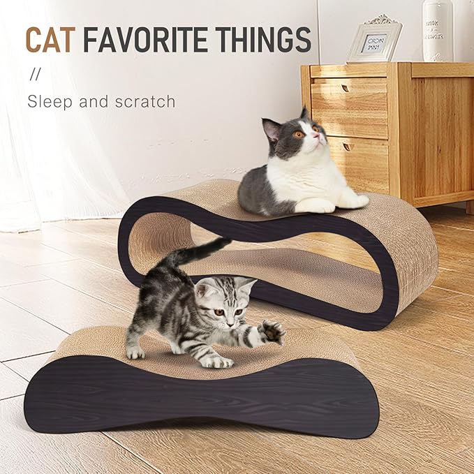 2 in 1 Cat Scratcher for Indoor Cats, Large Cardboard Cat Scratcher Lounger, 100% Recyclable&Reversible Horizontal Scratching Pads Prevents Furniture Damage,Brown