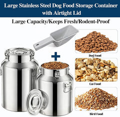 25 Lbs Stainless Steel Dog Food Storage Container with Scoop, Large Metal Dog Food Bin with Airtight Lid & Locking Clamp, Pet Food Container for Dogs & Cats, Keep Fresh, Easy to Clean