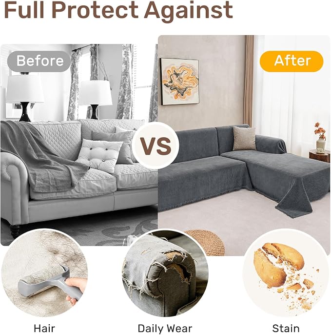 2 Pieces Sectional Couch Covers L Shaped Cover XXL Dark Gray | Thick Washable Fabric for L Shaped Sectional Sofa, Anti-Pet Hair, Stain & Wear Resistant, Easy Care & Installation