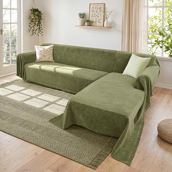 2 Pieces Sectional Couch Covers L Shaped Cover L Green | Thick Washable Fabric for L Shaped Sectional Sofa, Anti-Pet Hair, Stain & Wear Resistant, Easy Care & Installation