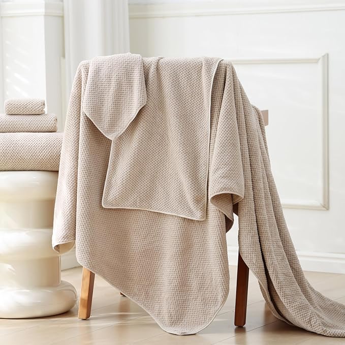 30x60 Inches Extra Large Bath Towels Set Super Soft Absorbent Luxury Microfiber Towels for Bathroom (Beige,3PCS) (Pack of 2)