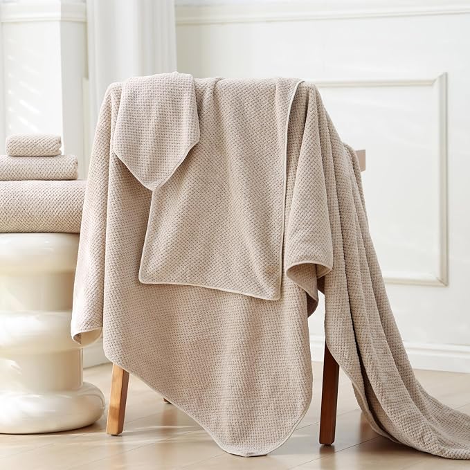 30x60 Inches Extra Large Bath Towels Set Super Soft Absorbent Luxury Microfiber Towels for Bathroom (Beige,3PCS)