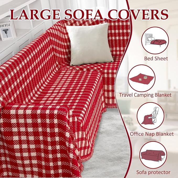 1OO% Waterproof Sectional Couch Covers for Dogs L Shaped Corner Sofa Cover Washable Chenille Sofa Slipcovers Blanket Modern Jacquard Pet Furniture Protector (91"x276", Red Checkered)