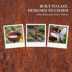 2 Pack Rusty Rain Catcher Garden Stake - Adjustable Metal Bird Feeder and Bath Bowl, Butterfly Style Vintage Outdoor Decor for Lawn Yard, Attracts Birds and Beneficial Insects