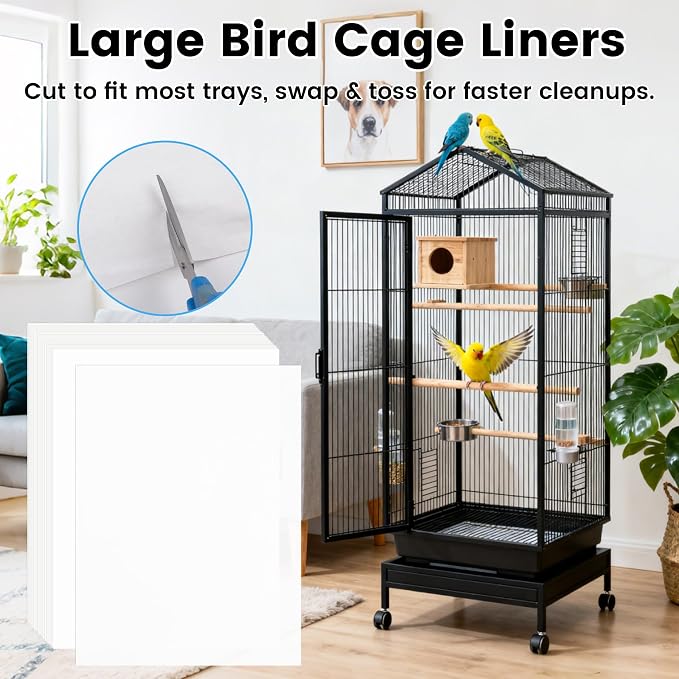 17.7x13.8in Bird Cage Liners - 200 Sheets Pre-Cut Disposable Cage Tray Liners, High Absorbent Non-Woven Pads for Parrots, Cockatiels and Small Animals