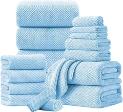 18 Piece Microfiber Bath Towels Set - 6 Bath Sheets,6 Hand Towels And 6 Washcloths,Soft Family Towels,Highly Absorbent Bathroom Towel,Quick Dry Shower Towel Luxury Towels For Hotel Spa Dorm-Blue