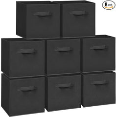 11 Inch Fabric Storage Cubes, Sturdy Foldable Storage Bins, Heavy Duty Cube Organizer for Clothes, Blankets, Shelves, Closets, Bedroom, Living Room, Black, 8 Pack