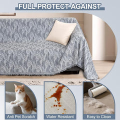1OO% Waterproof Sectional Couch Covers for Dogs L Shaped Corner Sofa Cover Washable Chenille Sofa Slipcovers Blanket Modern Jacquard Pet Furniture Protector (91"x252", Navy Wave)