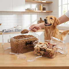 2-Piece Dog Food Container with Handle, Combined 15 Lbs Airtight Pet Food Treat Bin for Dogs Cats, Large Capacity Kibble Container for Kitchen Counter,Stackable and Keep Food Fresh