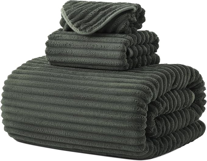 3 Pack Bath Towel Set, 40"x80" Oversized Bath Sheet, Olive Green | Ultra Soft Microfiber, Lint Free, Quick Dry, Highly Absorbent, Full Body Coverage, 1 Bath Sheet, 1 Hand Towel, 1 Washcloth
