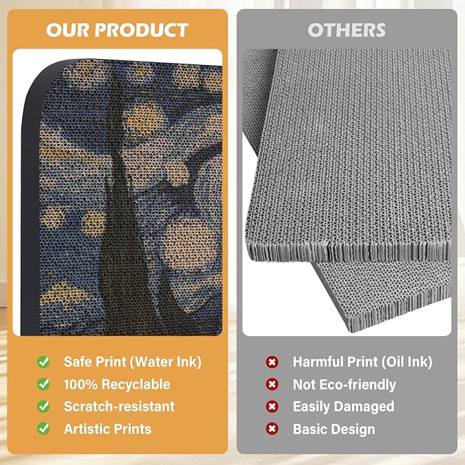 2 Pack Cat Wall Scratcher, Art Cat Scratching Board for Cats | Wall Mounted Cat Scratch Pad, Water-Based Ink, Hook&Loop Strips, Floor or Wall Use, 16.7x11x1 Inch, Series 1