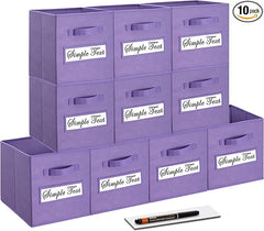 11 Inch Storage Cube,Storage bin,cube storage (Set of 10) Foldable Fabric Cube Storage Bins with 10 Labels Window Cards & a Pen,Baskets Containers for Shelves,Closet Organizers Box,Purple