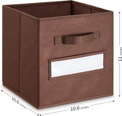 11 Inch Storage Cube,Storage bin,cube storage (Set of 10) Foldable Fabric Cube Storage Bins with 10 Labels Window Cards & a Pen,Baskets Containers for Shelves,Closet Organizers Box,Brown