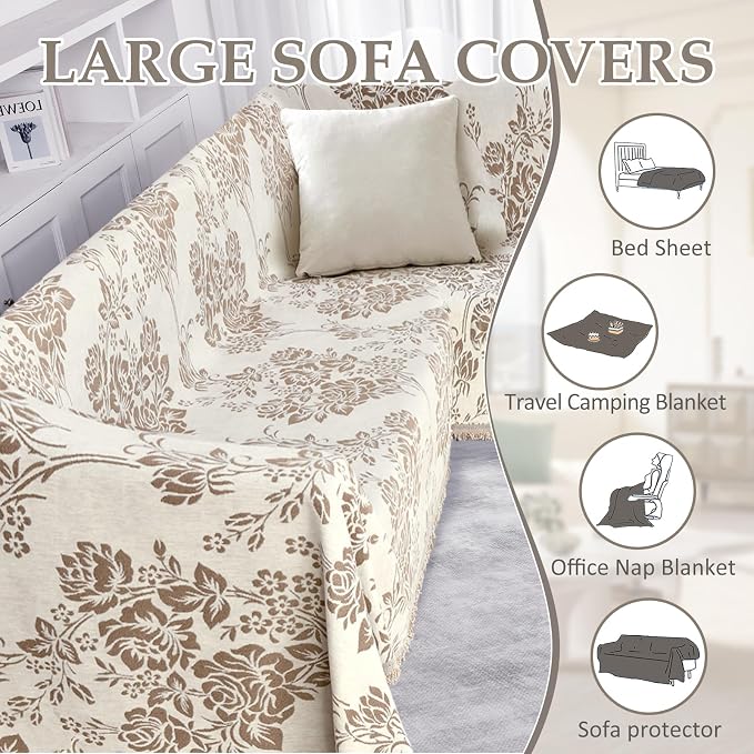 1OO% Waterproof Sectional Couch Covers for Dogs L Shaped Corner Sofa Cover Washable Chenille Sofa Slipcovers Blanket Modern Jacquard Pet Furniture Protector (91"x252", Khaki & Ivory White)