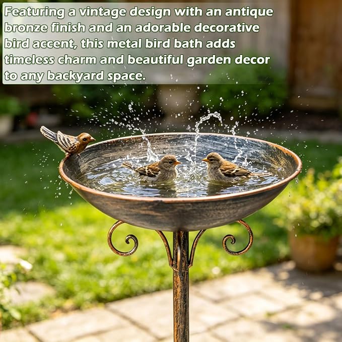 27.6" H Cast Iron BirdBaths for Outdoors,Metal Bird Bath for Outside | Standing Bird Feeder,Home Garden Lawn Yard Decorations