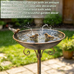27.6" H Cast Iron BirdBaths for Outdoors,Metal Bird Bath for Outside | Standing Bird Feeder,Home Garden Lawn Yard Decorations
