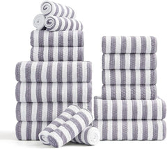 18-Piece Microfiber Bath Towels Set - 6 Bath Sheet, 6 Hand Towels, 6 Washcloths, Soft, Highly Absorbent Bathroom Towel, Quick Dry & Less Lint Shower towel for Bathroom, Hotel, Spa, Dorm-Light Purple