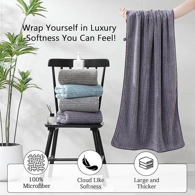 18 Piece Bath Towels Set,100% Microfiber Family Bathroom Towel with Hanging Loops-6 Bath Towels,6 Hand Towels,6 Washcloths,Quick Dry Highly Absorbent Shower Towel for Bathroom,Hotel,Spa-Dark Purple
