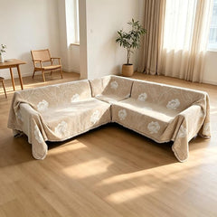 1OO% Waterproof Sectional Couch Covers for Dogs L Shaped Corner Sofa Cover Washable Chenille Sofa Slipcovers Blanket Modern Jacquard Pet Furniture Protector (91"x276", Beige Flower)