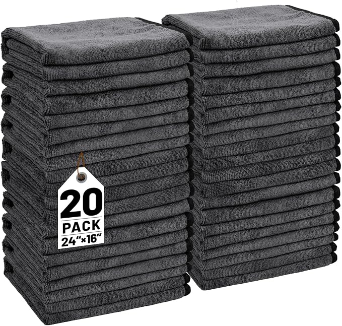 20 Pack Microfiber Towels for Cars, 24" x 16" Dual-Sided Car Drying Towel | 400 GSM Highly Absorbent, Lint-Free Microfiber Cleaning Cloths for Scratch-Free Drying, Detailing, Buffing, Polishing Cars