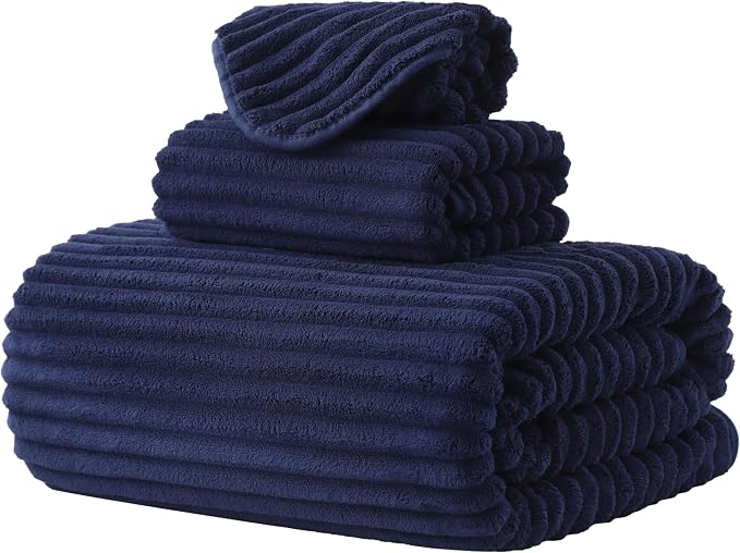 3 Pack Bath Towel Set, 40"x80" Oversized Bath Sheet,Navy Blue | Ultra Soft Microfiber, Lint Free, Quick Dry, Highly Absorbent, Full Body Coverage, 1 Bath Sheet, 1 Hand Towel, 1 Washcloth