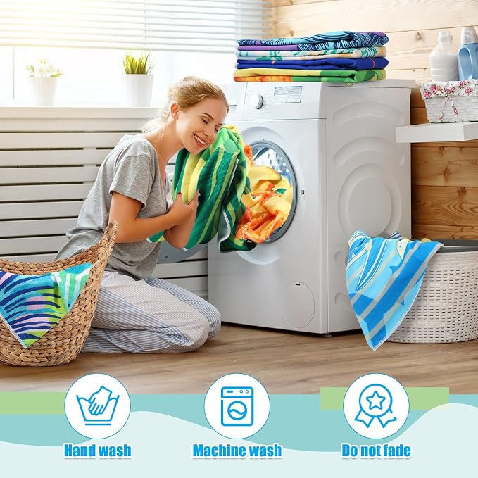 12 Pcs Oversized Microfiber Beach Towels Set 30 x 60 Extra Large Fiber Swim Pool Towel Absorbent Bath Blanket for Travel Vacation Accessories Gift Spa Soft Lightweight (Summer)