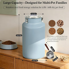 30 lb Stainless Steel Dog Food Storage Container, Airtight Metal Canister with Lid & Scoop, Extra Large Capacity for Multi-Pet Families, Preserve Freshness