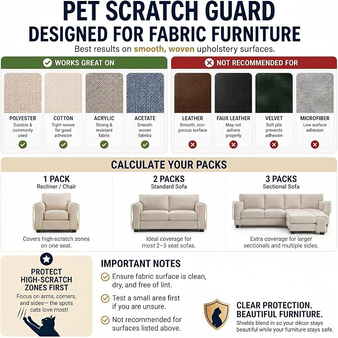 12 Pack XL Anti Cat Scratch Furniture Protector - Couch Protector from Cat Claws w/Twist Pins, Clear, Easy-to-Apply Scratching Deterrent and Shield for Sofa (Not for Leather, Velvet, Microfiber)