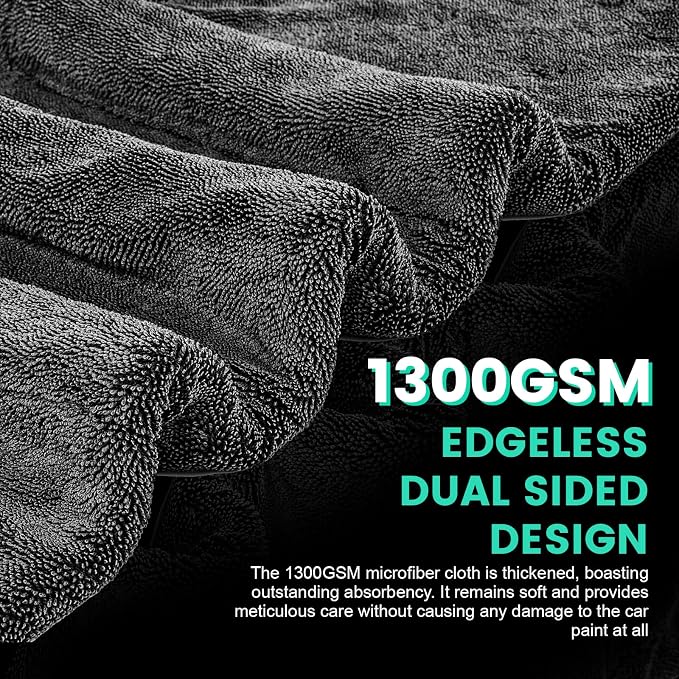 2 Pack Double-Sided Car Care, Microfiber Drying Towel, 1300GSM, 35" x 24" | Extra-Large, Ultra-Absorbant Microfiber Drying Towel for Cars and Trucks, Super Absorbent Car Drying Towel