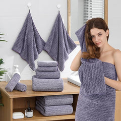 18 Piece Bath Towels Set,100% Microfiber Family Bathroom Towel with Hanging Loops-6 Bath Towels,6 Hand Towels,6 Washcloths,Quick Dry Highly Absorbent Shower Towel for Bathroom,Hotel,Spa-Dark Purple