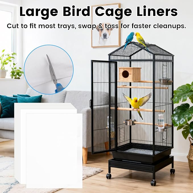 23.6x16.9in Bird Cage Liners - 200 Sheets Pre-cut Disposable Cage Tray Liners, High Absorbent Non-Woven Pads for Parrots, Cockatiels and Small Animals